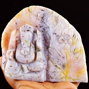 Rare pink opal carving Ganesh